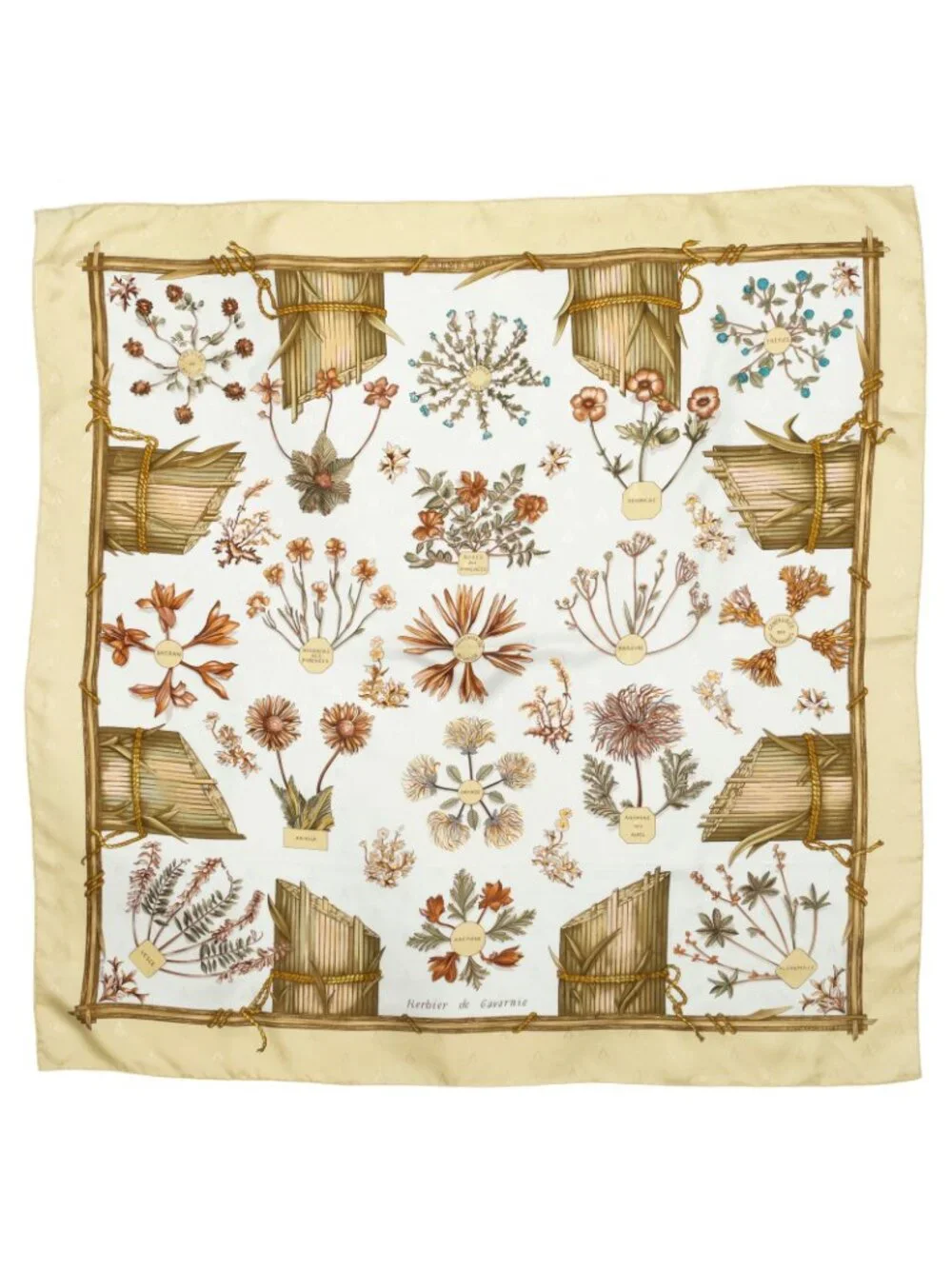 Hermes Scarf Green White 100% Jacquard Silk